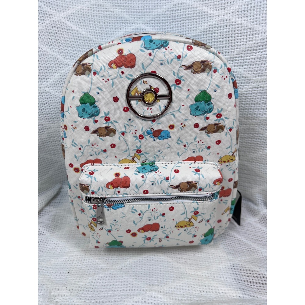 Pokemon Sleeping Characters Mini Backpack White Blue Floral Print NWT
